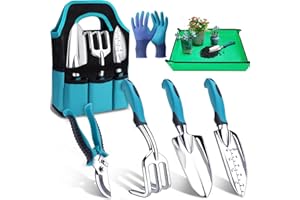 Kynup Gardening Tools 7-Piece, Heavy Duty Garden Tools Set with Non-Slip Handle, 29.5"x29.5"Repotting Mat, Hand Shovel, Garde