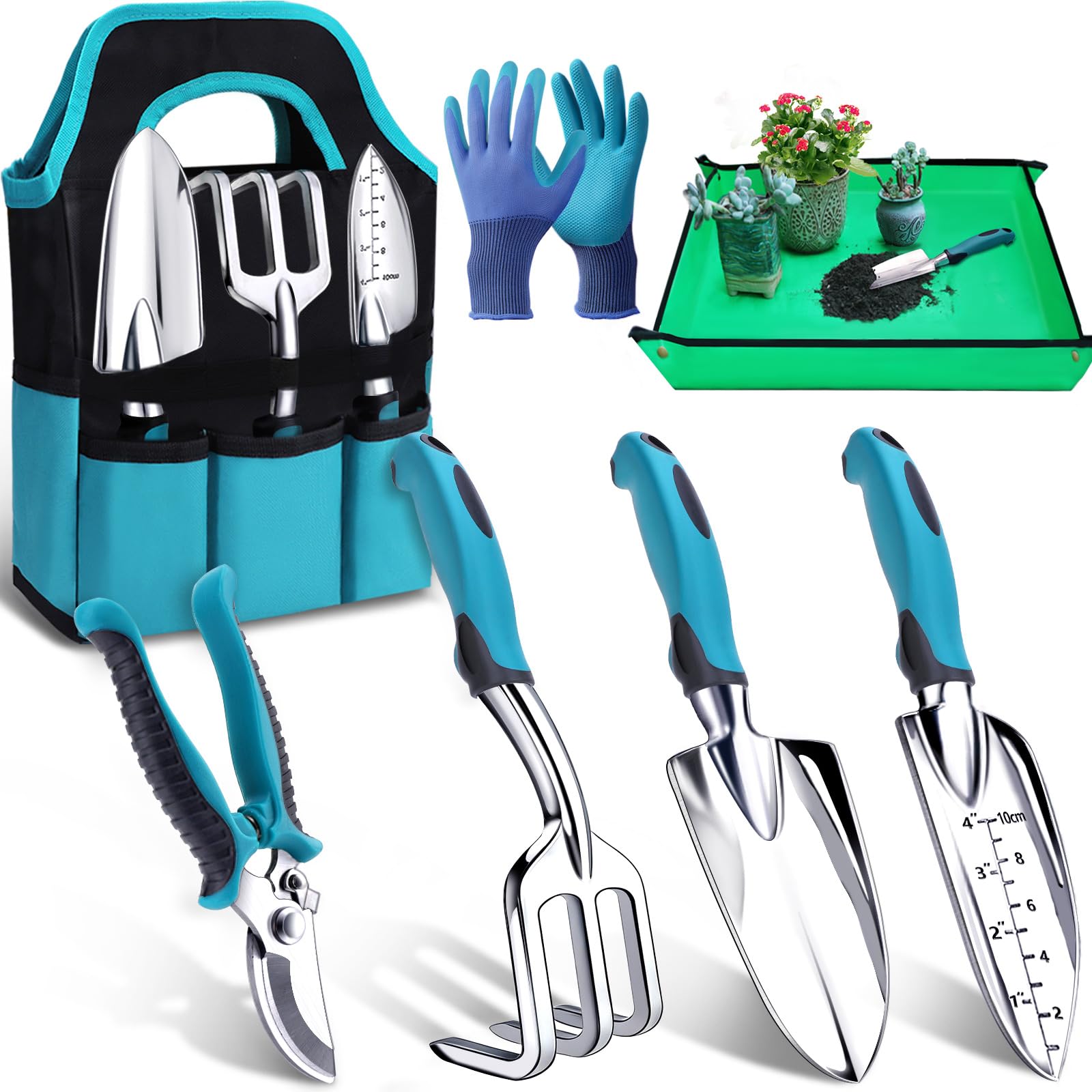 Kynup 7-Piece Gardening Set, Heavy Duty Garden Tools Set with Ergonomic Non-Slip Handles, Rust-Proof Garden Hand tools, Gardening Gifts for Women, Men, Gardener