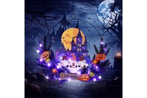 AMADECOHOME Halloween Door Sign Lighted Hanging Decoration for Home, Welcome Wooden Sign Hanger Wreath Decor for Front Door, 30LED Lighted Wall Decor Battery Operated for Halloween Indoor Outdoor (Dwarf)