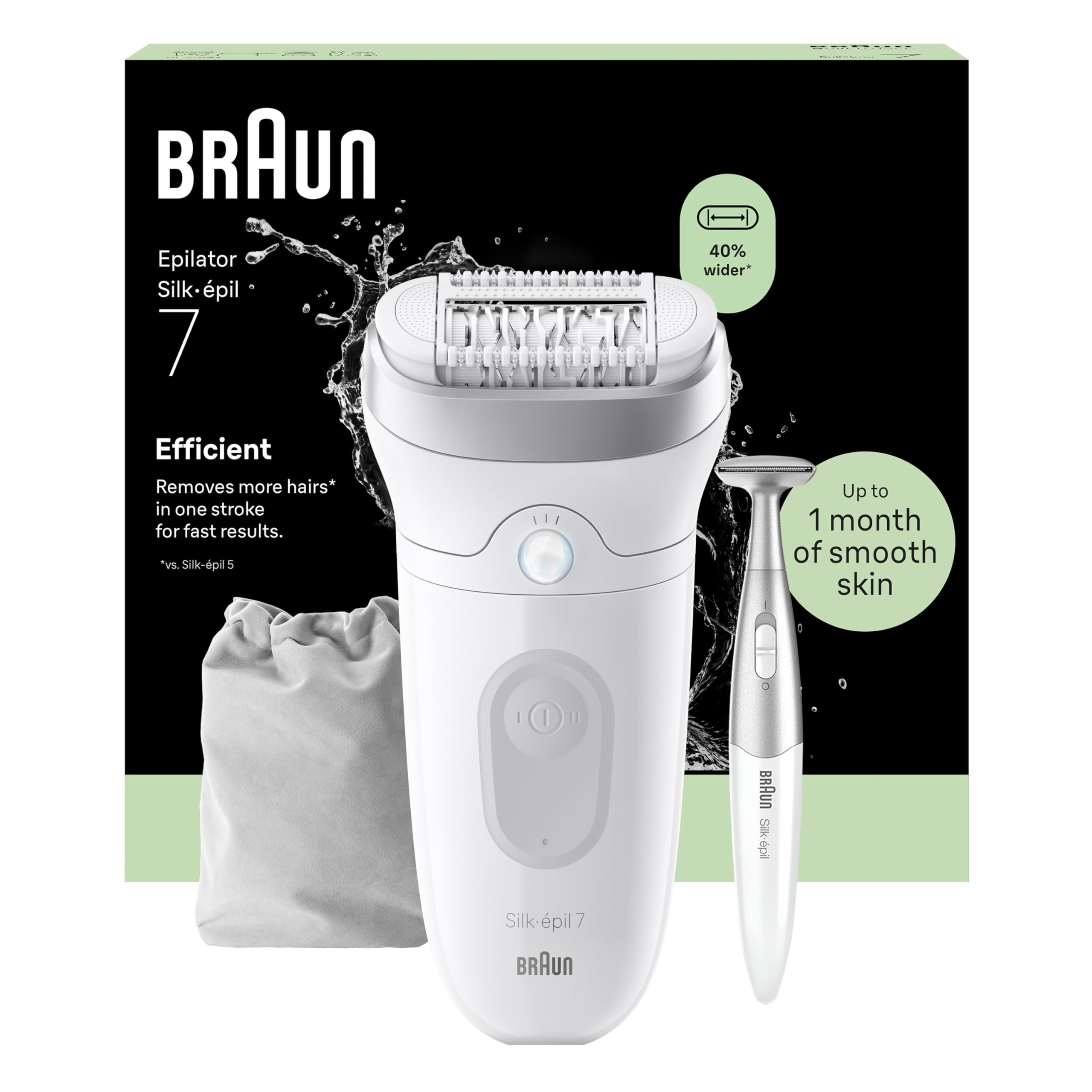 Braun Silk-épil 7 Epilator with Wide Head for Easy Hair Removal, Braun Epilator for Women, Wet & Dry, Lasting Smooth Skin, Bikini Trimmer Women, 7-210, White/Flamingo