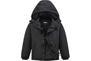 UMMTOM Boys Waterproof Ski Jacket Warm Winter Fleece Snow Coat Kids Outdoor Hooded Snowboard Jacket