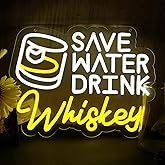 Save Water Drink Whiskey Neon Sign LED Sign Bar Sign for Man Cave Home Bar, 15x11 inch USB-Powered Dimmable Whiskey Neon Lights for Home, Man Cave/Bars/Men Room Decor