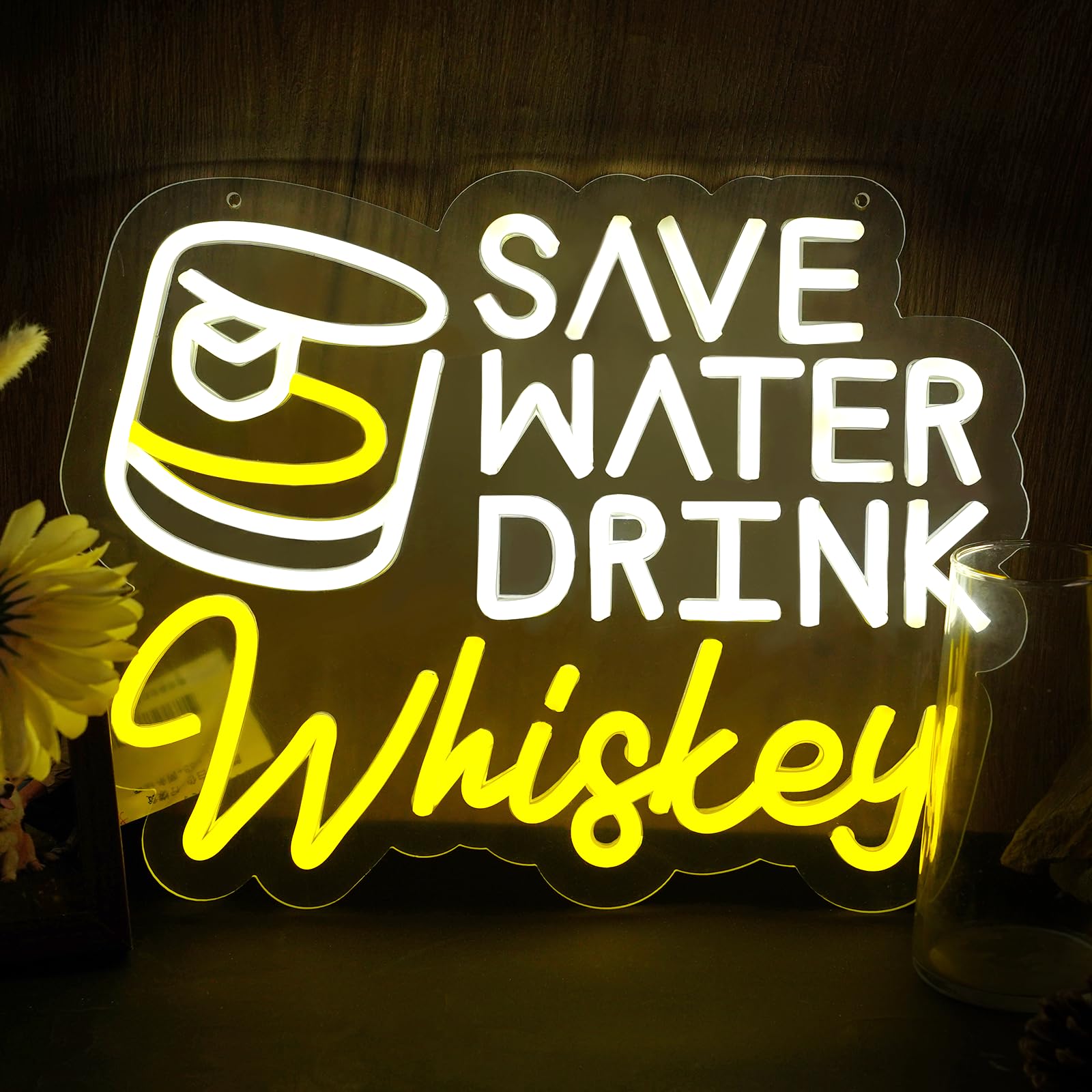 Photo 1 of Save Water Drink Whiskey Neon Sign LED Sign Bar Sign for Man Cave Home Bar, 15x11 inch USB-Powered Dimmable Whiskey Neon Lights for Home, Man Cave/Bars/Men Room Decor