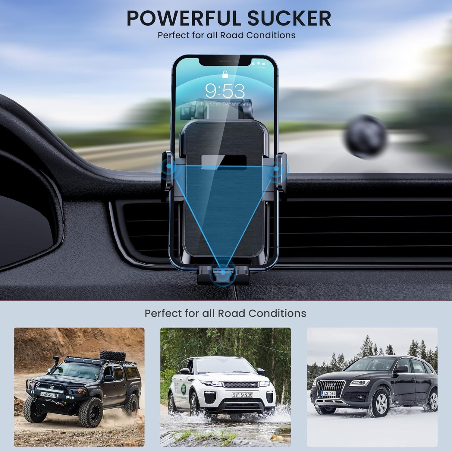CINDRO Phone Mount for Car Phone Mount Phone Holder Car Mount for iPhone Automobile Cell Phone Accessories for Dashboard Windshield Air Vent Fit All iPhone Android Smartphones