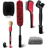 YeewayVeh 6PCS Motorcycle Cleaning Kit, Bendable Wheel Tire Brush,Black/Red | Safe for Chrome, Chain &amp; Engine, Boars Hair Detailing Brush, Wash Mitt &amp; Microfiber Towel Included, Car Bike Wheel Cleaning