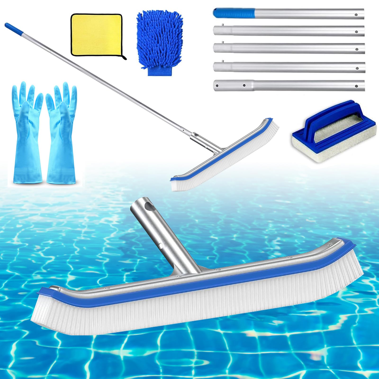 HuaMuDM 43 cm Pool Cleaning Brush, Pool Brush with Curved Ends, Pool Brushes, Steel Pool Brush