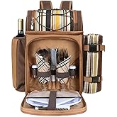 Hap Tim Picnic Basket Backpack for 2 Person with 2 Insulated Cooler Compartment, Wine Holder, Fleece Blanket, Cutlery Set, Wedding Gifts for Couples, Bridal Shower Gifts, Engagement Gifts