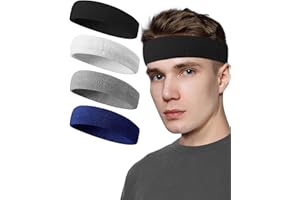 Tanluhu Sweatbands Sport Headbands for Men & Women,4 Pcs Terry Cloth Sweat Band for Tennis, Running, Basketball, Working Out, Execise - Athletic Sweat Cotton Headband Outdoor