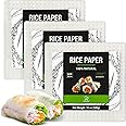 Soeos Rice Paper, White Rice Paper Wrappers, 3 Pack, 102 Sheets-Fresh Spring Roll Wrappers & Dumplings, Non-GMO, Gluten-Free, Low Carb, Vietnamese Rice Wraps (Square, 22cm)