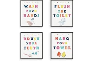 InSimSea Funny Bathroom Signs Prints, Bathroom Quotes and Sayings Art Prints, Kids Bathroom Wall Decor, set of 4, 8x10 inch, Unframed