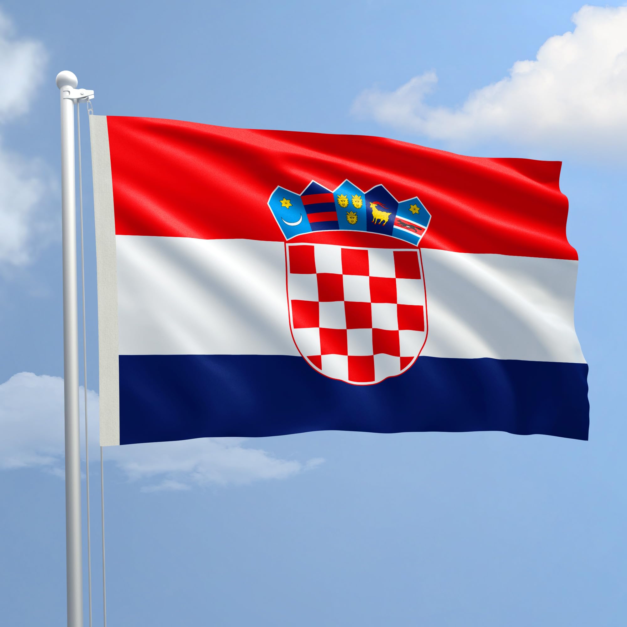 Croatia Flag 70 x 100 cm in Nautical Polyester 115 g/m² with Double Pleat Perimeter, Rope and Sheath. Suitable for both In/Out Door