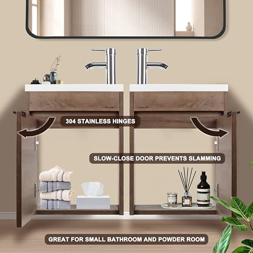 Zyreoney 24x14Rectangle Wall Mount Bathroom Sink,Small Wall Mounted Sink,White Wall Hung Ceramic Floating Wash Hand Basin Lavatory Vanity Tiny Sink With Overflow and Faucet Hole