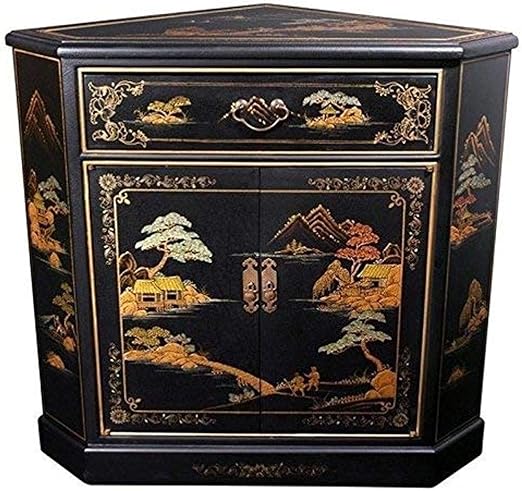Amazon Com Oriental Furniture Japanese Corner Cabinet Black
