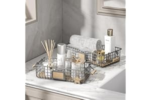 Qcold Toilet Paper Storage Basket, 2 Pack Baskets for Bathroom Organizers and Storage, Narrow Wire Storage Baskets for Toilet Tank Top, Bathroom Metal Basket for Bathroom Decor (Set of 2, Grey)