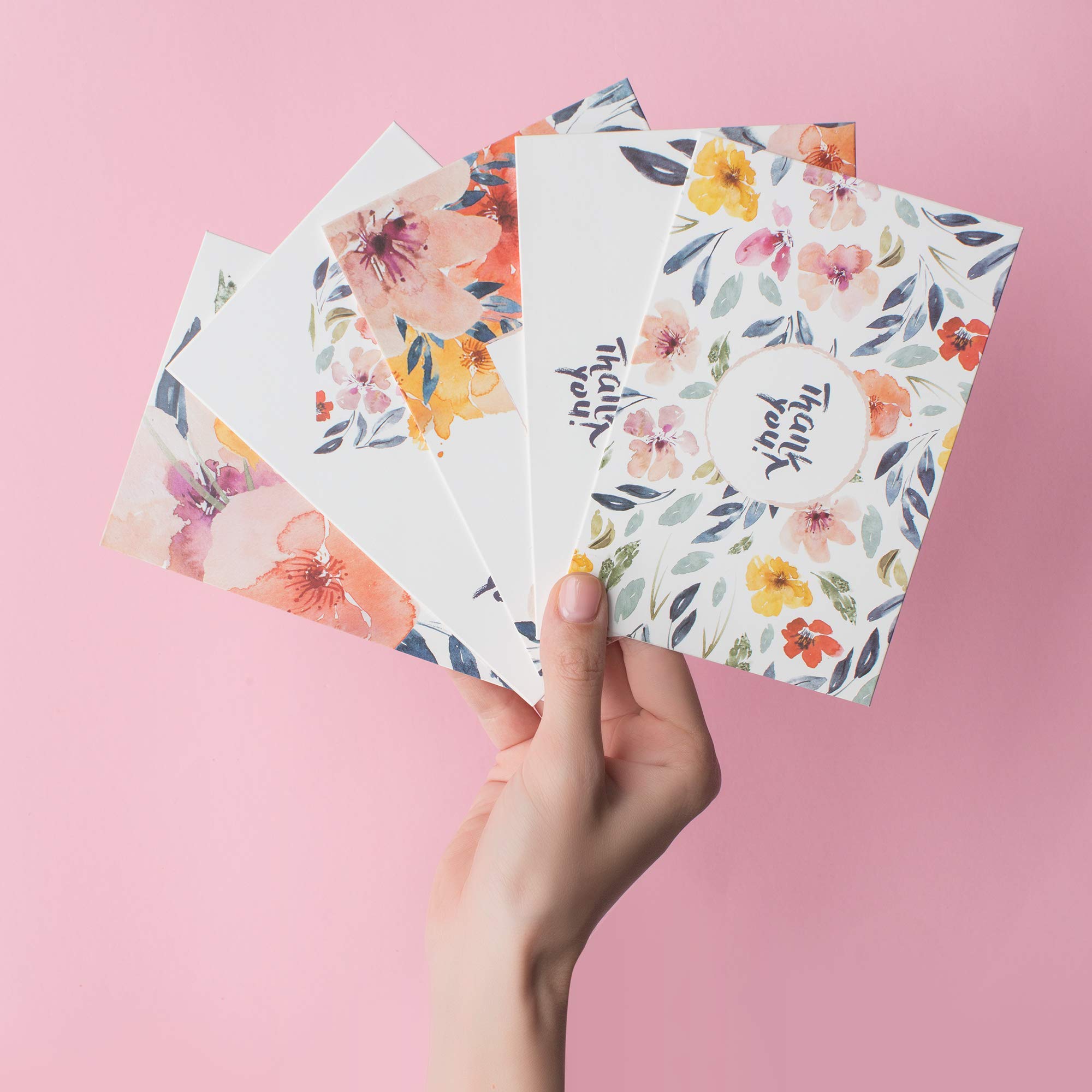 Thank You Cards Greeting Set | 50 Blank Thank You Notes With 50 Envelopes | Floral Watercolor Stationary Card | Bulk Pack For Wedding Baby & Bridal Shower Business Anniversary 4 x 6 inch