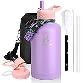 KOLETIKO 64 oz Insulated Water Bottle with Straw, Vacuum COLD for 36 Hrs, Non-BPA & Leak Proof, Half Gallon Stainless Steel Water Jug with Paracord Handle, Straw & Spout Lid, Lavender