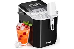 Silonn Ice Maker Countertop Machine with Handle, 26lbs in 24h, 9 Ice Cubes Ready in 6 Mins, Self-Cleaning Ice Makers with Basket and Scoop, Ideal for Home, Kitchen, Camping, RV