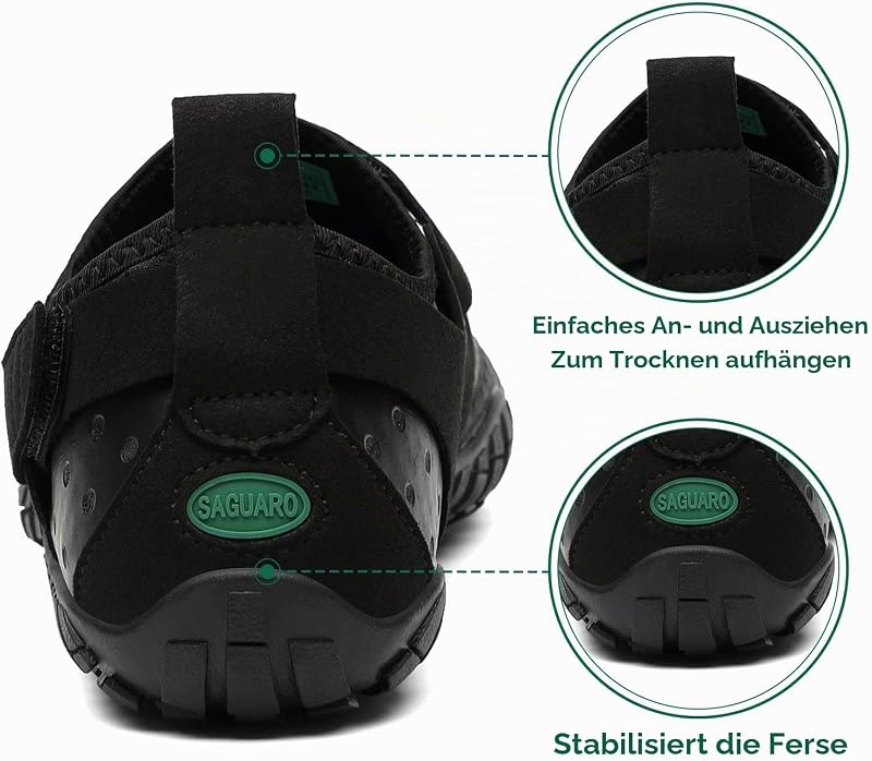 Barfußschuhe Herren Barfussschuhe Damen Barfuss Schuhe Outdoor Zehenschuhe Leicht Fitnessschuhe Traillaufschuhe mit Breite Zehenbox, Nimble Ⅰ - Barfußschuhe Schwarz A, Gr.42 EU