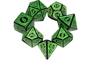 QIAN SIMAI Carving in Green Black DND Dice Set for Board Game