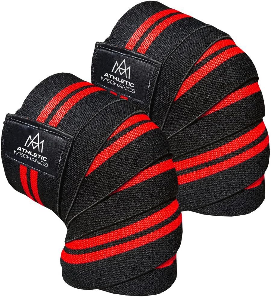 Athletic Mechanics Ultimate Weightlifting Knee Wraps - Pair - Extra Strong Knee Protection During Squats and Deadlifts - for Bodybuilding, Powerlifting, Weightlifting, Crossfit - Leg Day & Back Day
