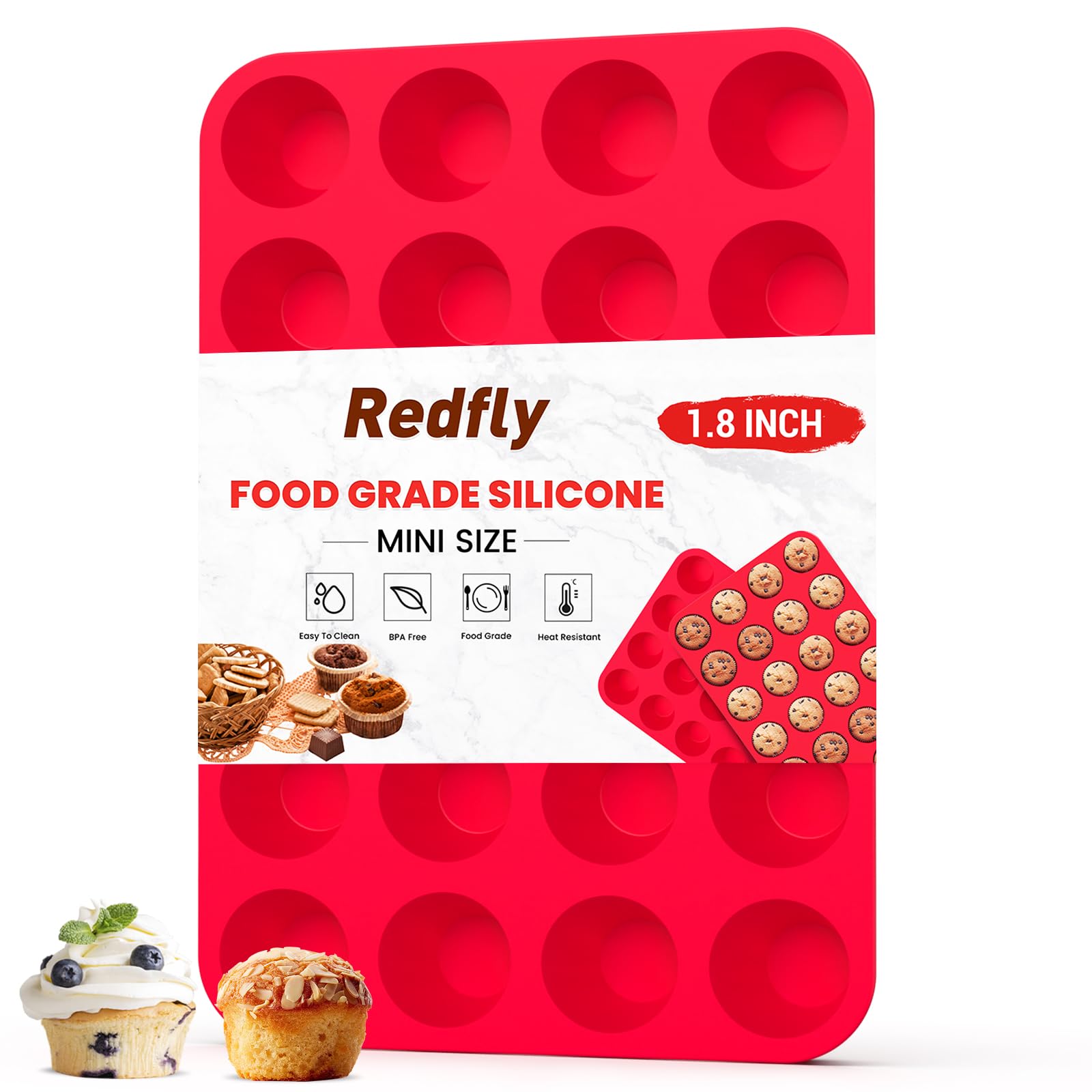 Photo 1 of ***BENT*** Redfly Silicone Mini Muffin Pan, 24 Cup Cupcake Pans & Egg Bites Molds for Baking