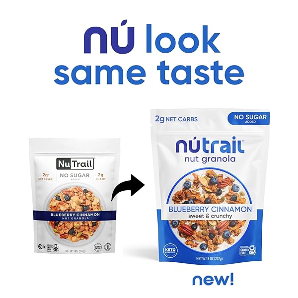 NUTRAIL NUT GRANOLA CEREAL, BLUEBERRY CINNAMON, NO SUGAR ADDED, KETO, LOW CARB, GLUTEN FREE, GRAIN FREE, HEALTHY BREAKFAST 8 OZ. 1 COUNT