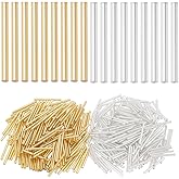 PandaHall 400pcs Bugle Beads, 31-34mm Glass, Tube Seed Beads for Fringe Earrings, Bracelets, Necklaces, Jewelry Crafts, Golden/Silver