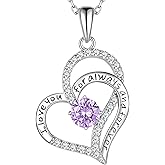 LynChoe Birthday Gifts Double Heart Birthstone Necklace for Women, S925 Sterling Silver Pendant Necklace Jewelry for Her Mother Mom Wife Girlfriend