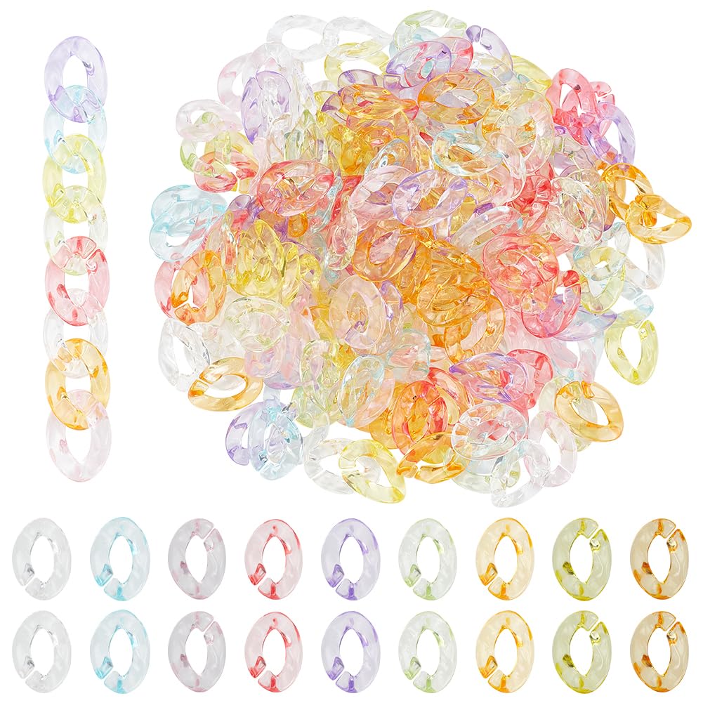 PH PandaHall 240pcs Acrylic Linking Rings, 8 Colors Transparent Quick Link Connectors Twisted Oval Open Linking Rings for for DIY Bracelet Purse Strap Eyeglass Jean Pocket Chain Jewelry Making