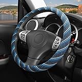 ZATOOTO Car Steering Wheel Cover , Soft Blue Flax Breathable Anti Skid Better Grip Universal 15 inch for Women Men