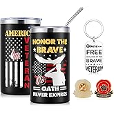 Patelai Christmas Gifts for Men Veterans, 20oz Patriotic Military Tumbler Set with Keychain & Poppy Pin, USA Flag Gifts for Dad Grandpa Husband, Stocking Stuffers for Army Navy Air Force Soldiers