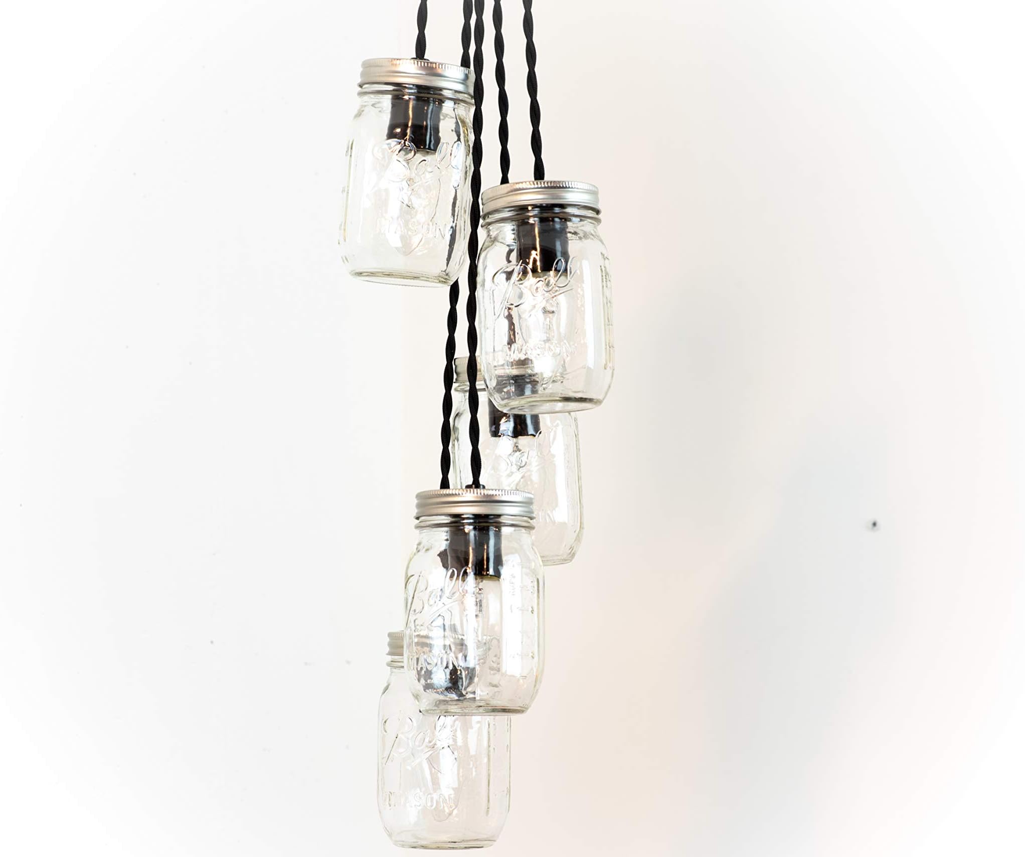 5 Mason Jar Chandelier - Mason Jar Pendant Light - Mason Jar Lamp - Ball Jar Light Fixture - Plug In Mason Jar Light - Mason Jar Decor