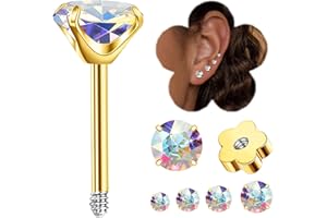 CZ Flat Back Stud Earrings, WGXIA Flower Screw Back Stud Earrings for Women Cubic Zirconia Hypoallergenic Studs Cartilage Ear