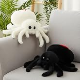 Soulchen Black White 2 Pack Jumping Spider Plush Stuffed Animal Toy | Halloween 9.8 Inch Realistic Large Spider Throw Pillow Soft Giant Doll for Sofa Bedroom Party Decor Plush Gift for Girl Boy
