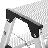 SONGMICS 3 Step Aluminium Ladder 150 kg Load Capacity Silver Black GLT23K view 4