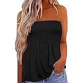 SZSMFZ Womens Smocked Strapless Bandeau Tank Tops Floral Tube Tops Backless Bandeau Tunic Tops Sleeveless Shirts