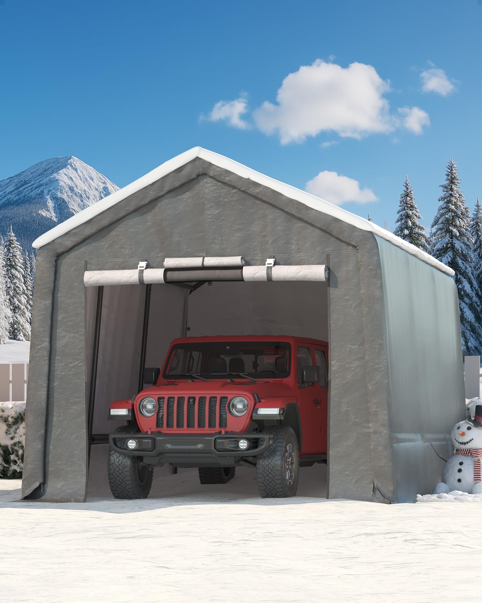 Photo 1 of 7X15 FT Heavy-Duty Portable Outdoor Storage Shed, 240g Waterproof Carport Storage Shelter with Roll-Up Door & Vent,UV-Resistant Canopy for Motorcycle, Bike, Lawn Mower & Tools