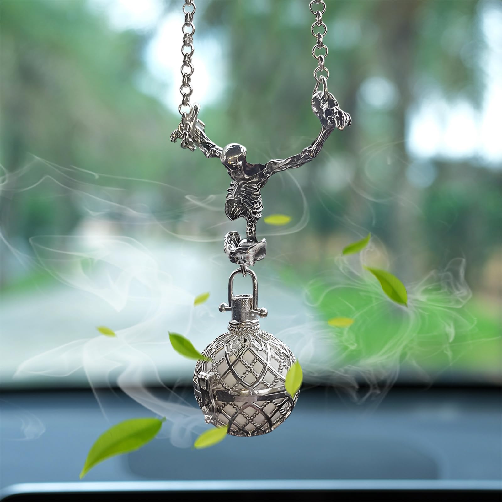 Photo 1 of TECHPLUS Skeleton Car Rear View Mirror Hanging Charm - Aromatherapy Pendant Car Accessories,Skull Ornament Essential Oil Diffuser, for Halloween&Daily Use