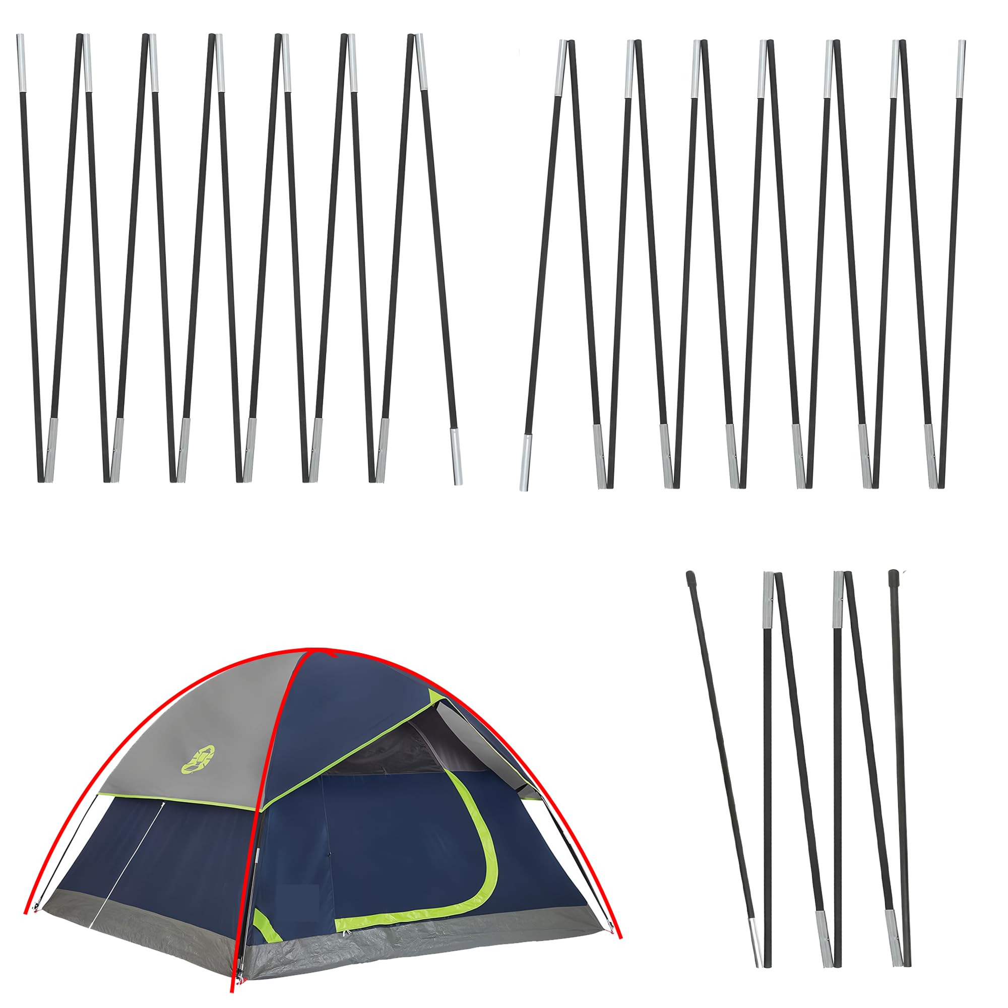 Photo 1 of Vekclit 3 PCS Tent Poles Replacement for Coleman 4 Person Sundome Camping Tent, Camping Tent Accessories for Coleman Sundome Tent, Pre-Assembled Replacement Poles