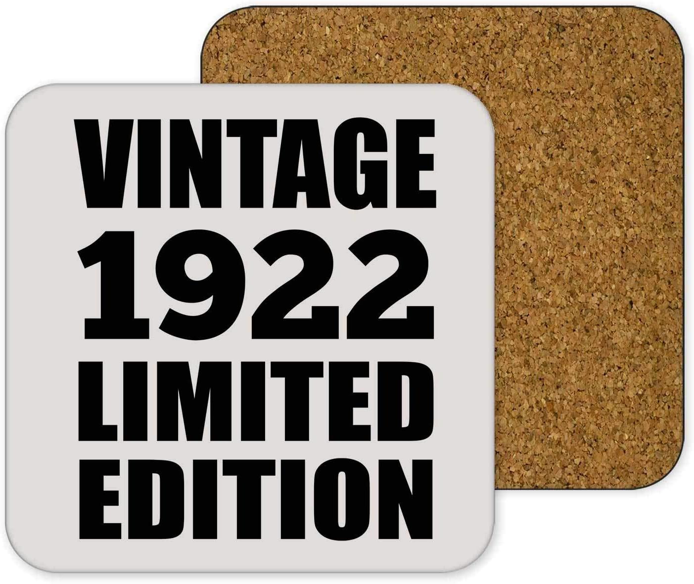98th Birthday Vintage 1922 Limited Edition - Drink Coaster Non-Slip Non-Skid Mat Cork Back-ing - Idea for Friend Kid Daughter Son Grand-Dad Mom Birthday Wedding Anniversary Thanksgiving