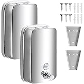 2 Pack 1000ml Hand Soap Dispenser, Commercial Soap Dispenser Wall Mounted, Stainless Steel Refillable Wall Mounted Soap Dispenser for Bathrooms, Toilets, Hotels, Restaurants (Silver)