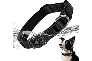 FURRIGO AirTag Dog Collar, IP68 Waterproof Air Tag Dog Collar Holder, Reflective, Ultra-Durable, Comfortable Padded, Heavy Duty Dog Collars for Small Medium Large Dogs (L (14.8"-20.3"), Black)
