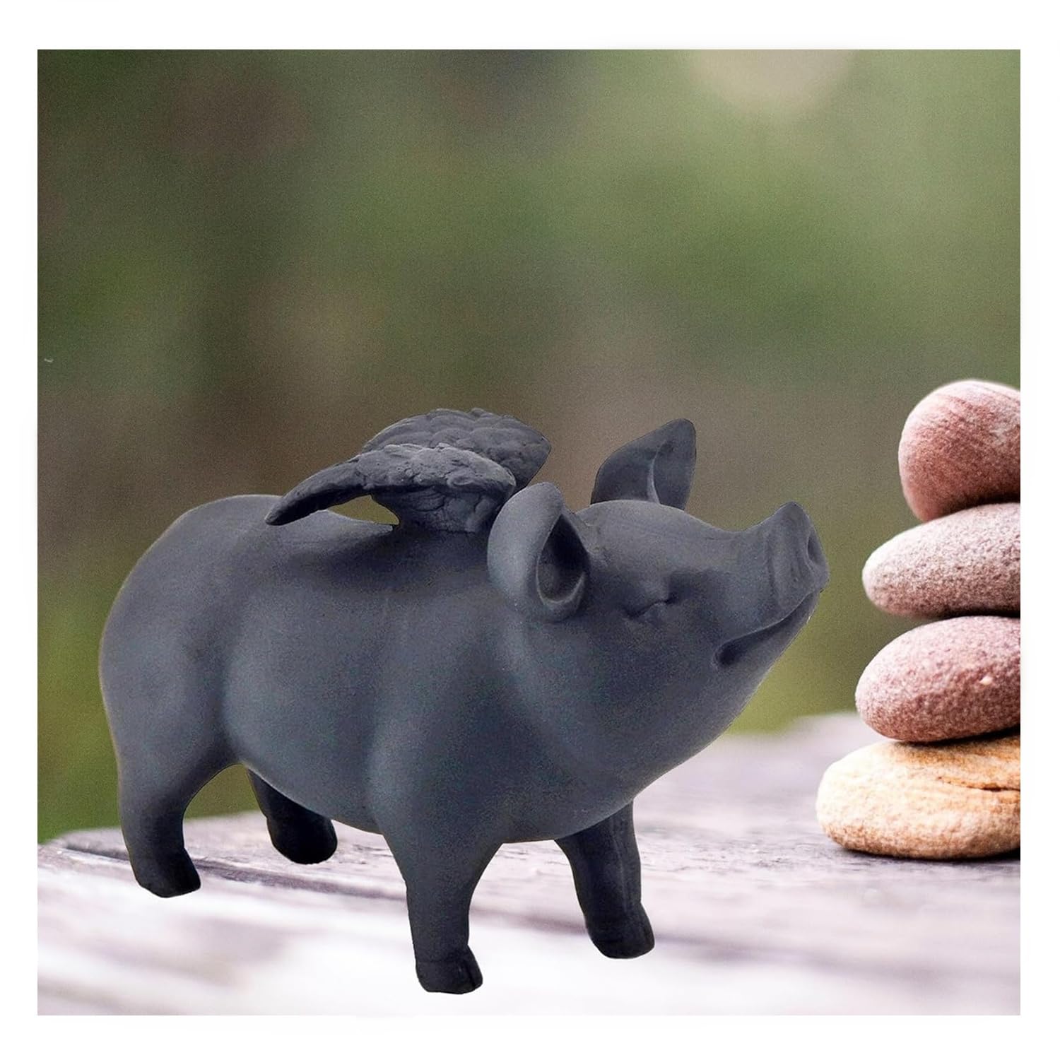 Bellaa Whimsical Flying Pig Statue 7" Inches