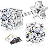 Moissanite Earrings Studs - 925 Sterling Silver Post Earrings for Women Men 14K Gold Plated Double Sided Star Flat Back Stud Earring Hypoallergenic Small Cartilage Helix Piercing Jewelry D Color VVS1