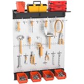 TORACK Metal Pegboard with Accessoreis for Garage Wall, Tool Organizer Pegboard with Hooks, Wall Mounted Bins/Shelf, Tool Storage Peg Board for Wall(Grey)