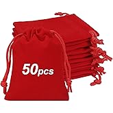 Shintop 50pcs Little velvet bags, 3x4inch Red Drawstring Gift Bags Small Jewelry pouches Coin Purse for Christmas Small Business Party Favor