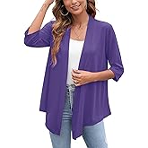 Heymoments Women's Lightweight Open Front Cardigans 3/4 Sleeve Casual Soft Drape Fall Cardigan S-2XL