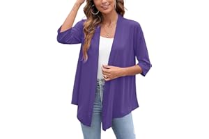 Heymoments Women's Draped Open Front Cardigan 3/4 Sleeve Lightweight Top Casual Flowy Cardigan S-2XL