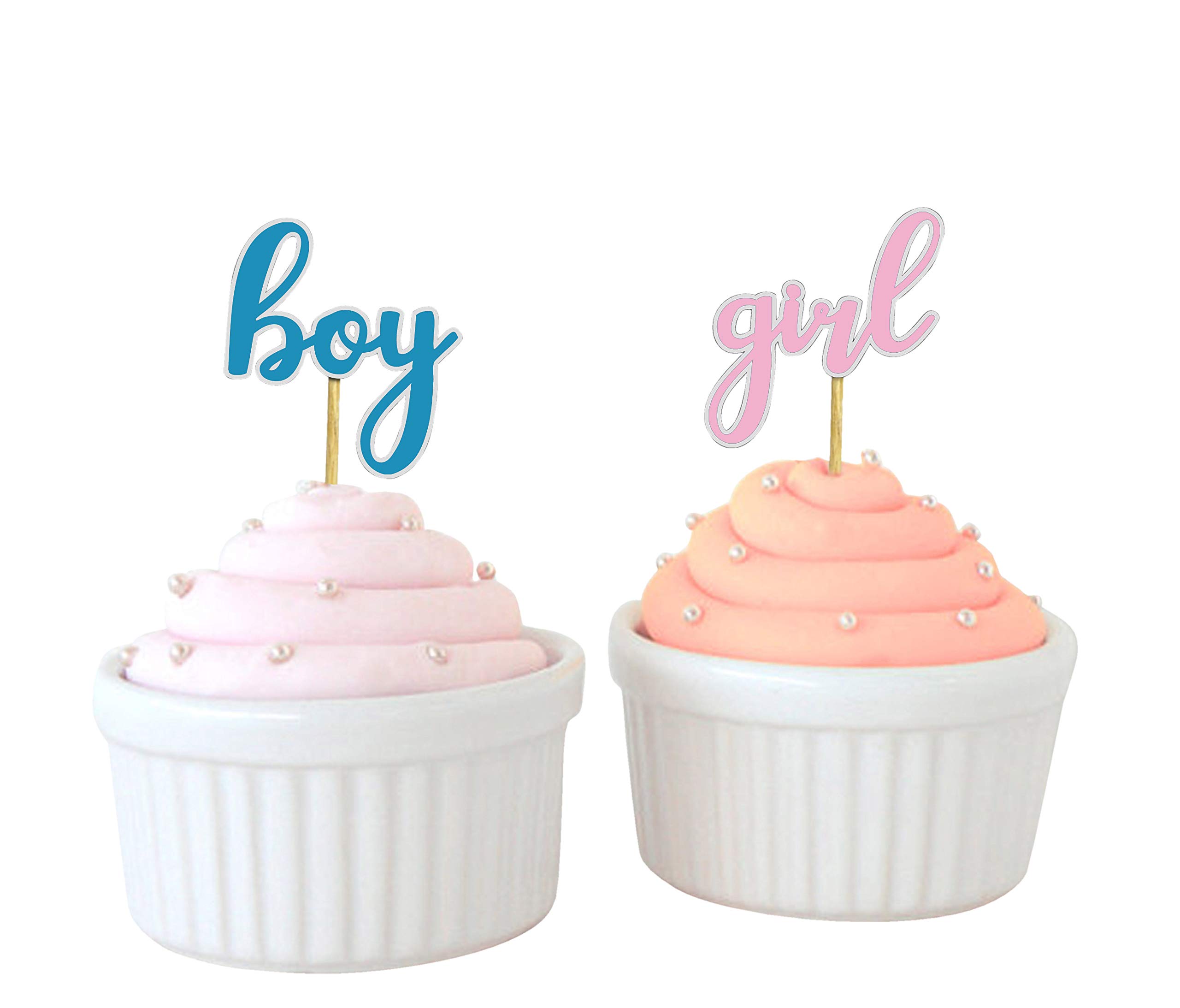Darling Souvenir Gender Reveal Cupcake Toppers Boy Or Girl Twins Baby Shower Dessert Decorations - Pack Of 40