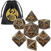 Metal Dice Set, Dragon Eye Theme, 7pcs Polyhedral Metal DND Dice Set, DND Starter Set, D&amp;D Gifts with Gift Bag, Role Playing Board Games Accessories, Bronze Amber